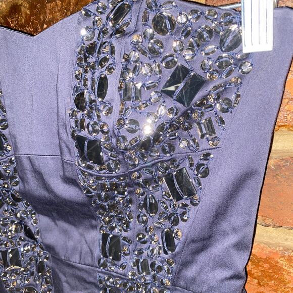 French Connection Vintage Y2k Blue Beaded Embellished Strapless Dress Size 4 - Picture 4 of 8